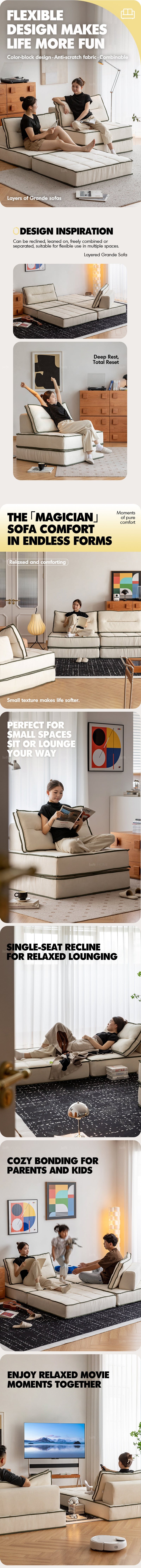 Scandinavian Cat Scratch Resistant Fabric Modular 1 Seater Sofa TIERED More Details and Instruction