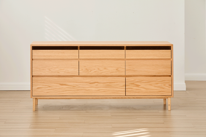 Scandinavian Oak Wood Chest Of 8 Drawers FLOATING LIGHT