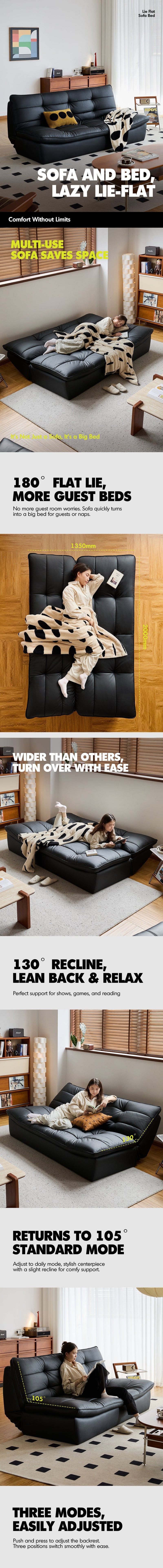 Bauhaus Microfiber Leather 3 Seater Sofa Bed LIE FLAT More Details and Instruction