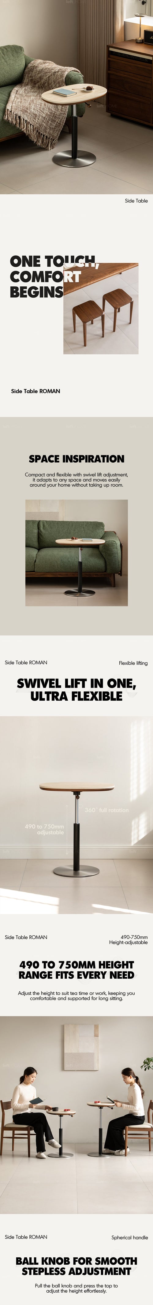 Japandi Sintered Stone Walnut Wood Height Adjustable Side Table ROMAN Good to Know Preview-1