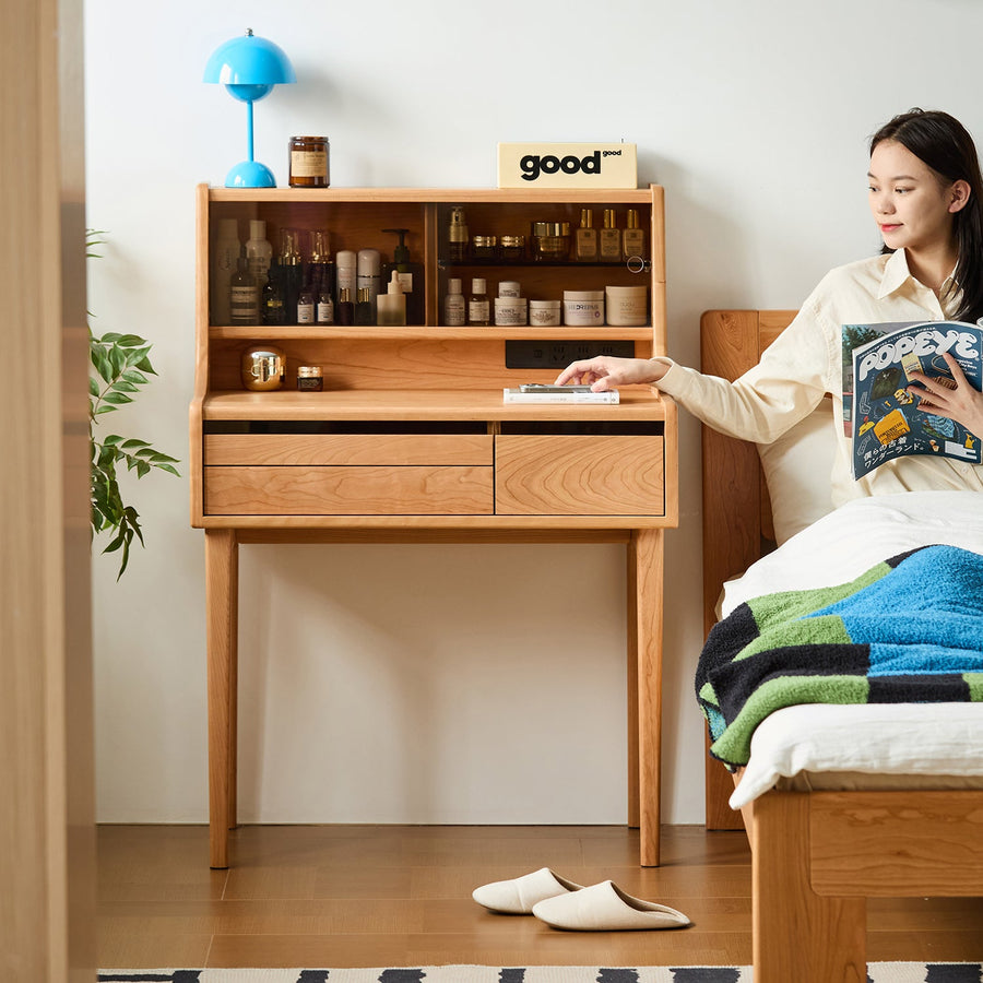 Scandinavian cherry wood dressing table floating vanity primary product view.