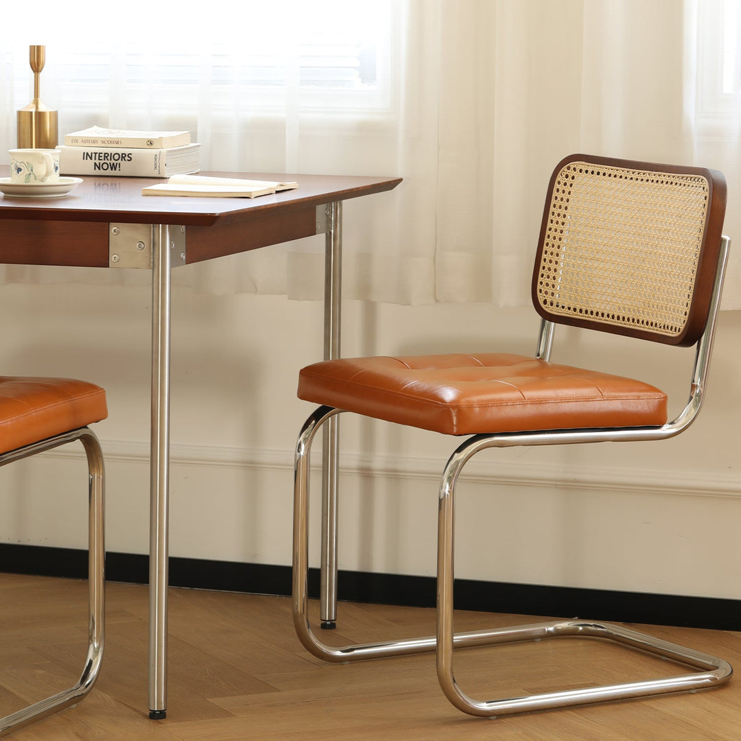 Vintage Rattan PU Leather Dining Chair HOH XIL