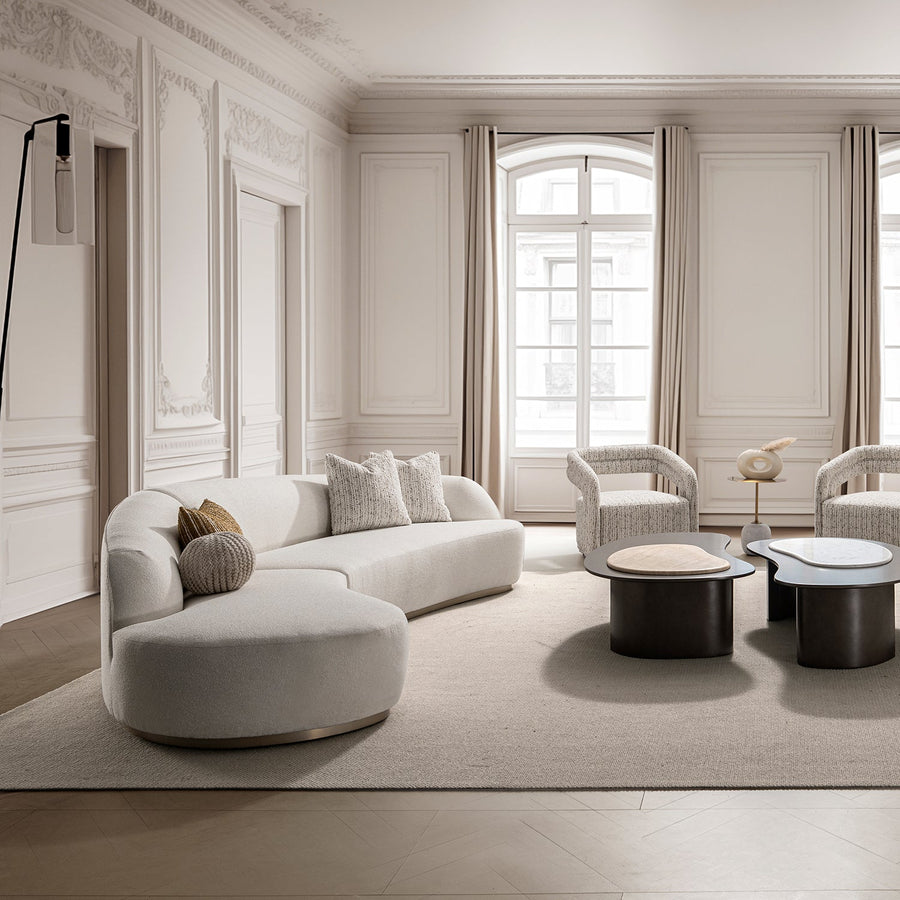 Modern boucle fabric modular l shape sectional sofa 3+l loomi primary product view.