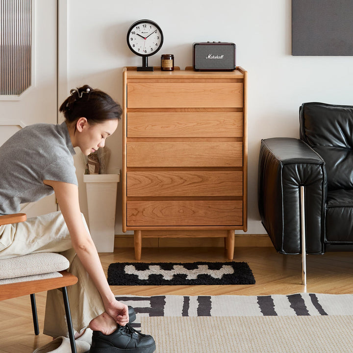 Scandinavian cherry wood chest of drawers vista primary product view.