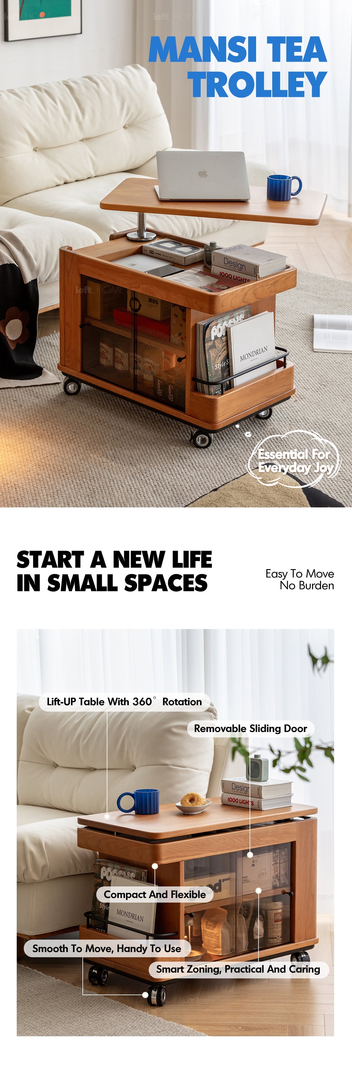 Scandinavian Cherry Wood Wheeled Trolley Side Table DRIFT More Details and Instruction