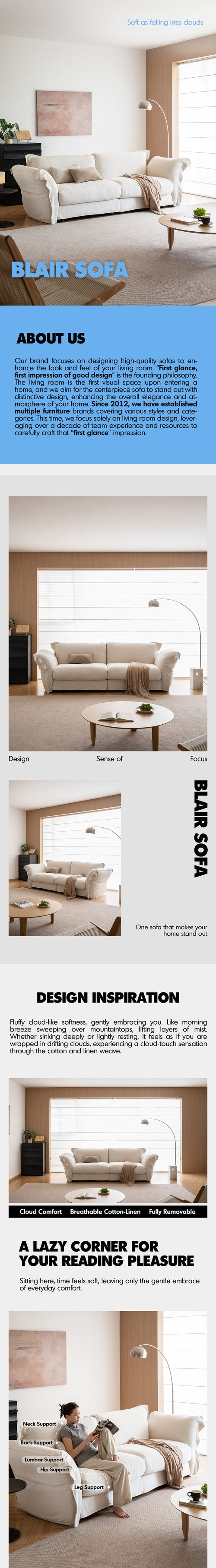 Minimalist Cotton Fabric 3 Seater Sofa BLAIR Good to Know Preview-1