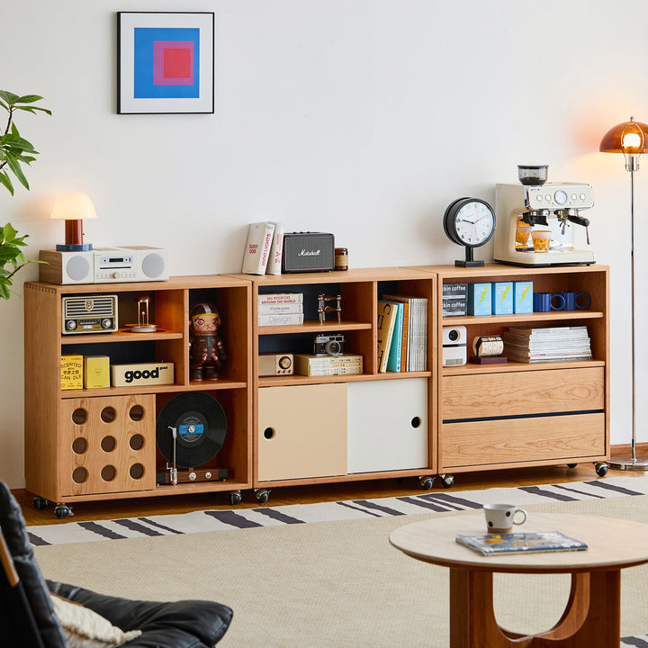 Scandinavian Cherry Wood Wheel Mobility Cabinet TIME