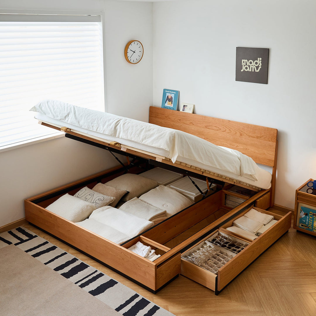 Scandinavian Cherry Wood Storage Bed TOAST