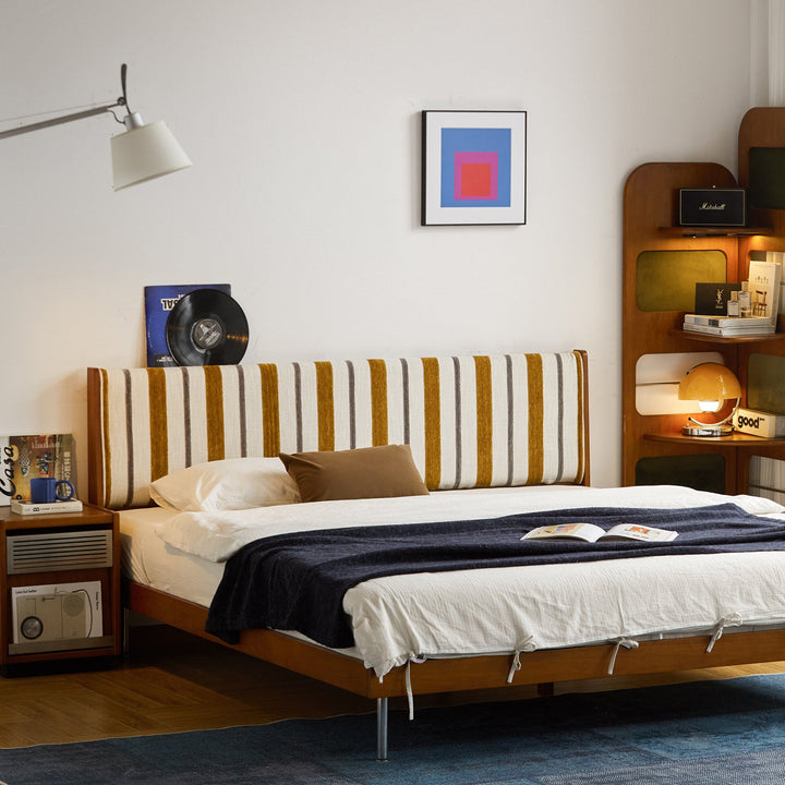 Vintage Mixed Weave Fabric Boxwood Bed Frame NICE