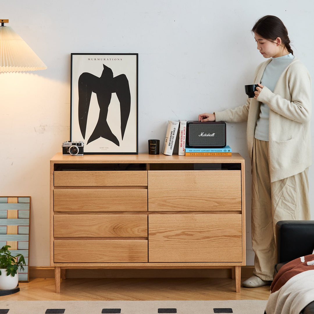 Scandinavian Oak Wood Chest Of 6 Drawers FLOATING LIGHT