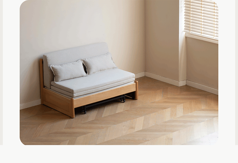 more product details and feature of Scandinavian Beech Wood Cotton Fabric Recliner 2 Seater Sofa Bed FLEX