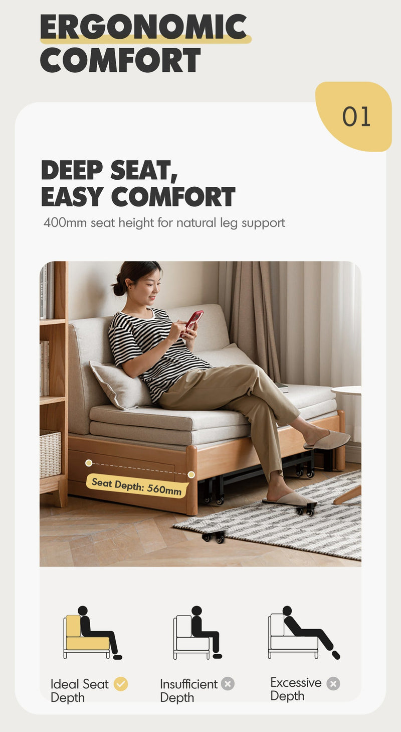 more product details and feature of Scandinavian Beech Wood Cotton Fabric Recliner 2 Seater Sofa Bed FLEX