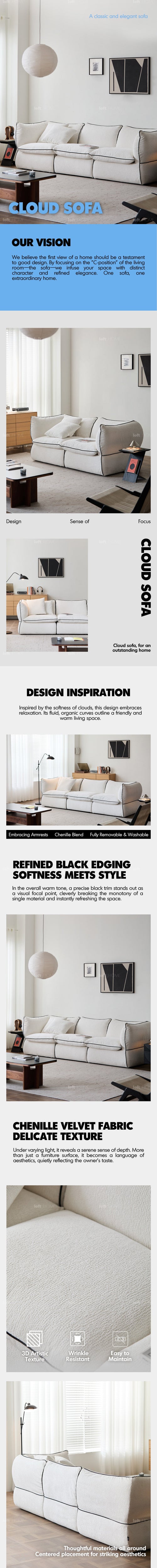 Minimalist Chenille Velvet Fabric 2 Seater Sofa CLOUD Good to Know Preview-1