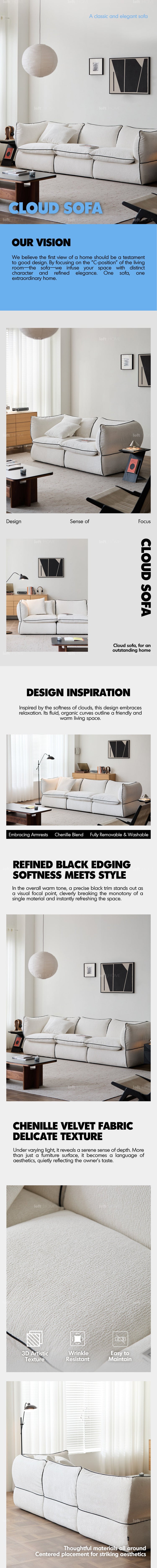 Minimalist Chenille Velvet Fabric 2 Seater Sofa CLOUD Good to Know Preview-1