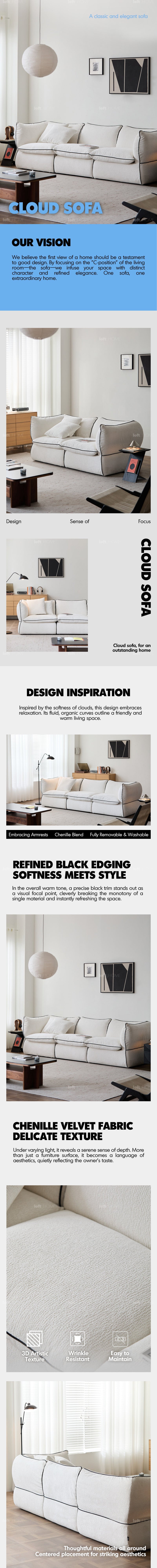 Minimalist Chenille Velvet Fabric 2 Seater Sofa CLOUD More Details and Instruction