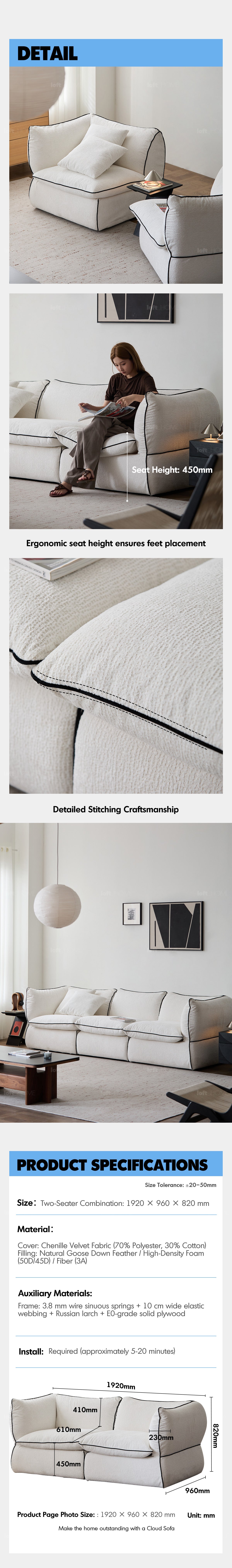 Minimalist Chenille Velvet Fabric 2 Seater Sofa CLOUD More Details and Instruction_7