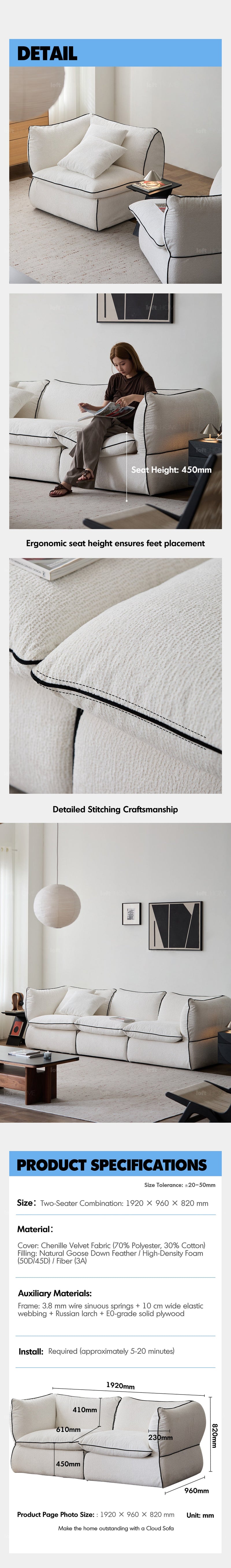 Minimalist Chenille Velvet Fabric 2 Seater Sofa CLOUD More Details and Instruction_7