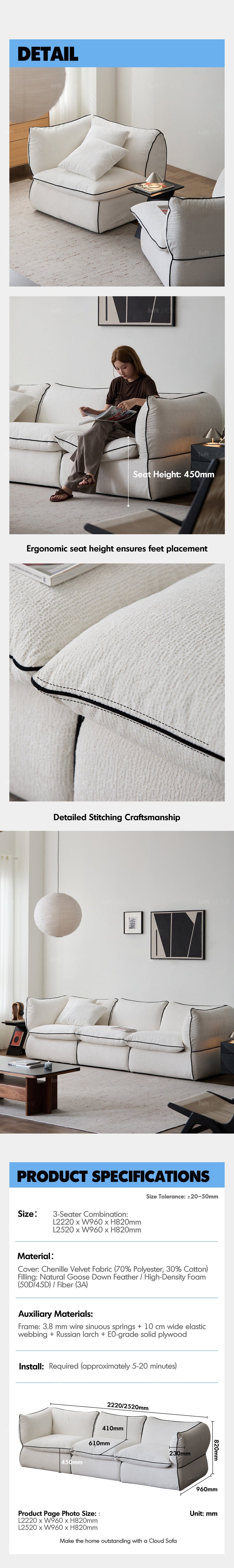 Minimalist Chenille Velvet Fabric 3 Seater Sofa CLOUD More Details and Instruction_7