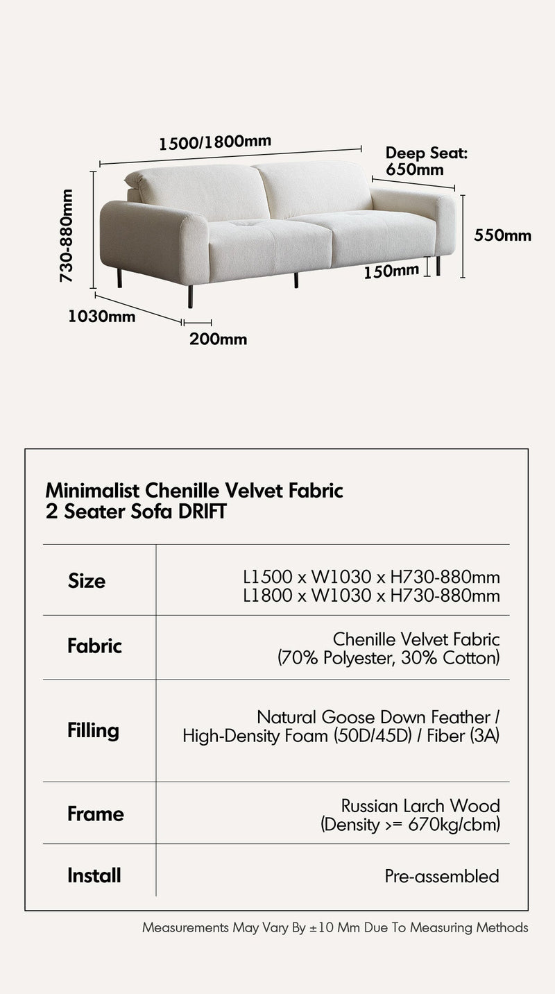 Minimalist Chenille Velvet Fabric 2 Seater Sofa DRIFT More Details and Instruction_17