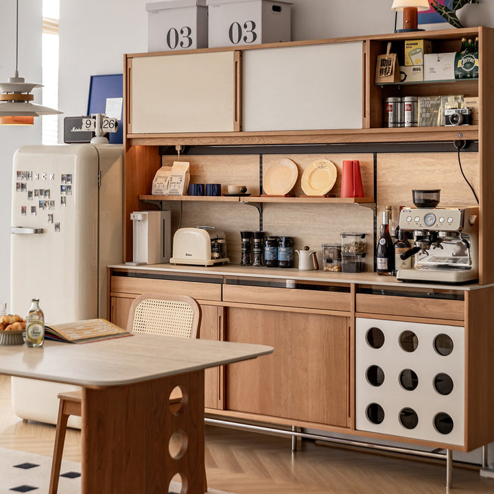 Scandinavian Cherry Wood Sintered Stone Storage Side Cabinet TIMELESS