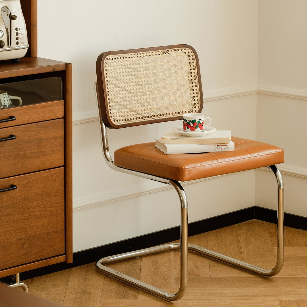 Vintage Rattan PU Leather Dining Chair HOH XIL