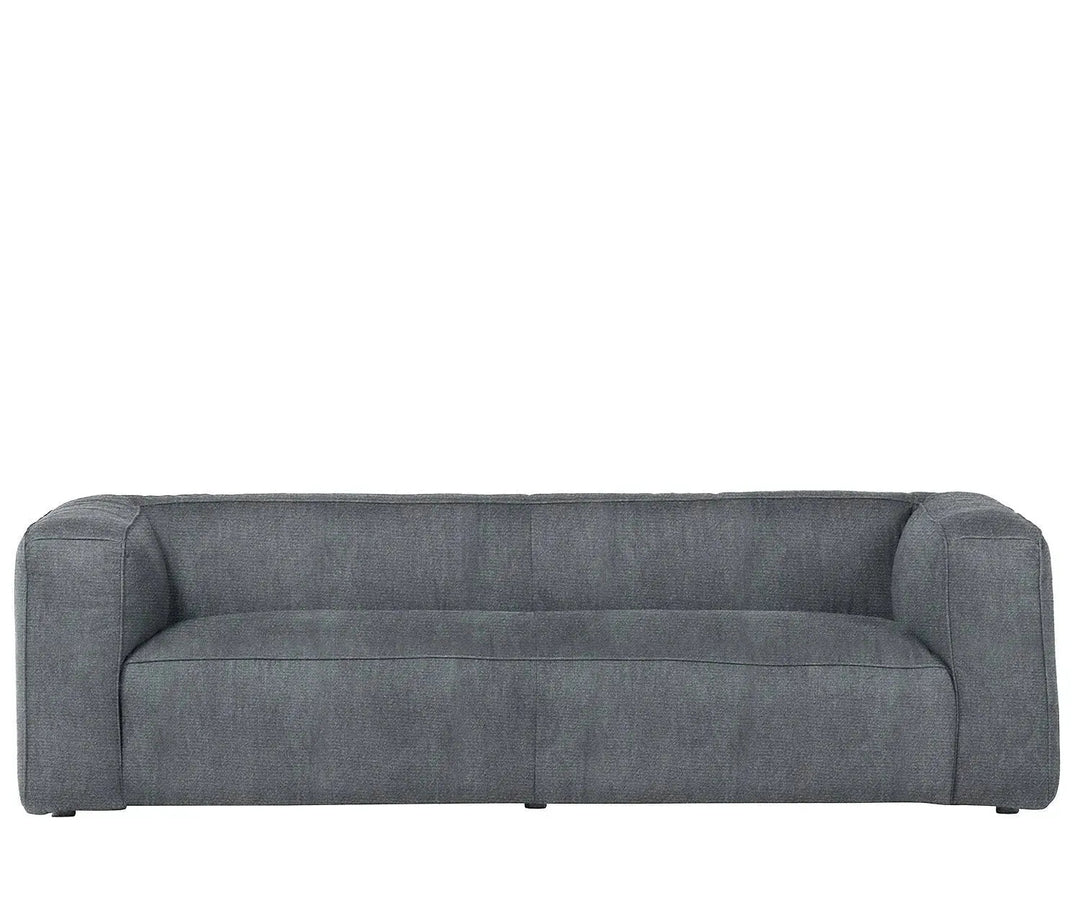 Minimalist canvas fabric 3 seater sofa finesse in close up details.