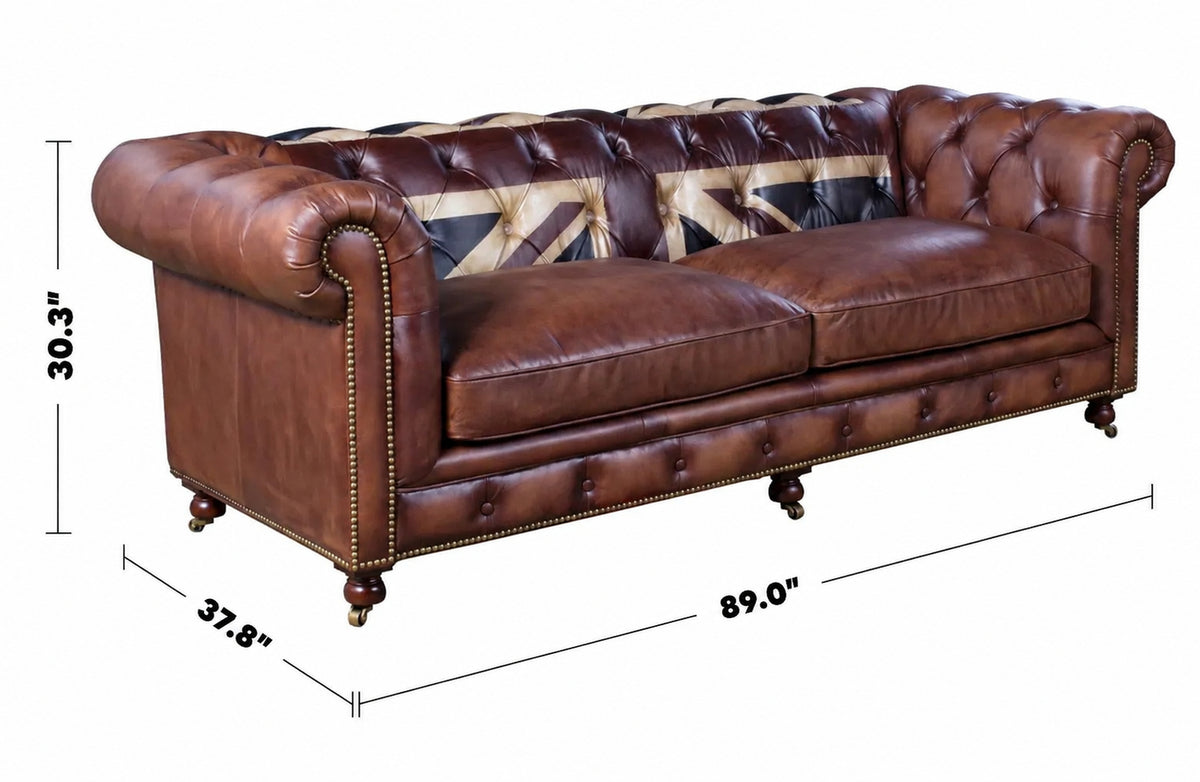 Vintage Genuine Leather 3 Seater Sofa CHESTERFIELD UNION JACK Size Chart