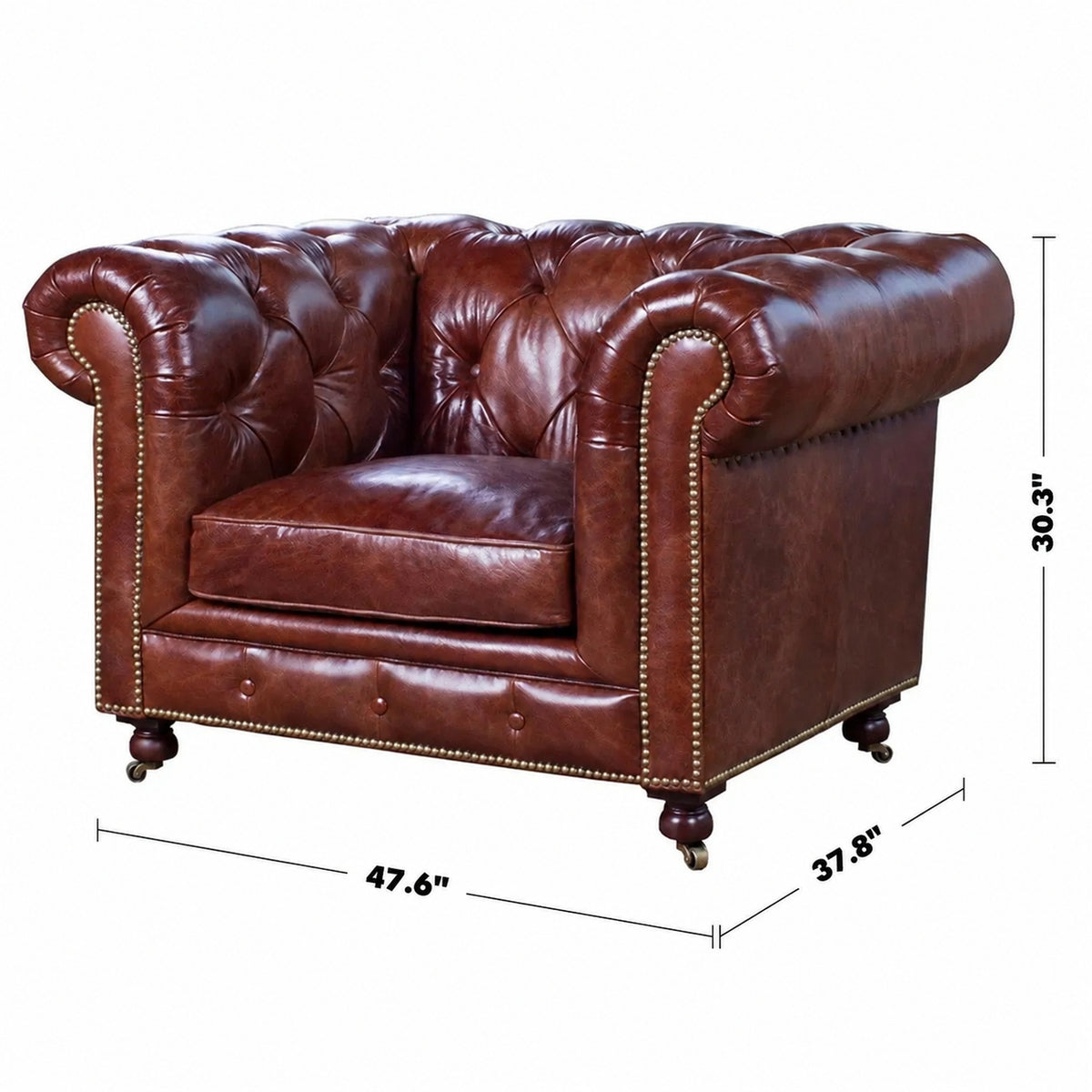 Vintage Genuine Leather 1 Seater Sofa CHESTERFIELD CLASSIC Size Chart