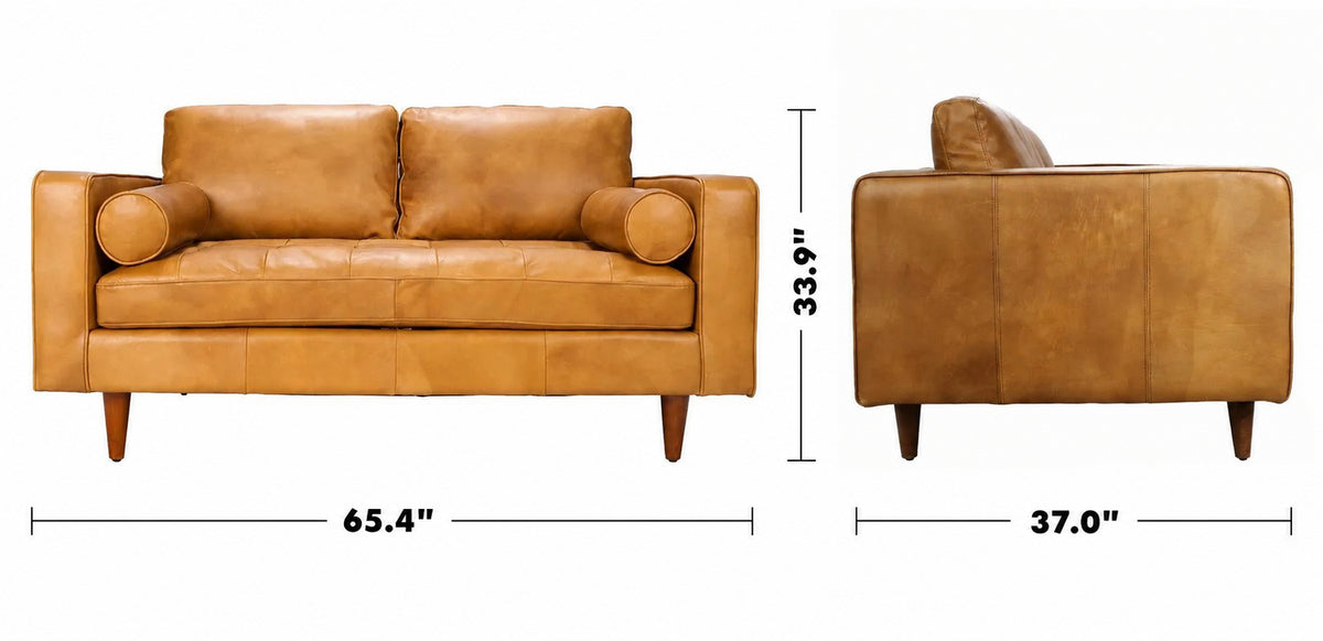Vintage Genuine Leather 2 Seater Sofa OLGA Size Chart