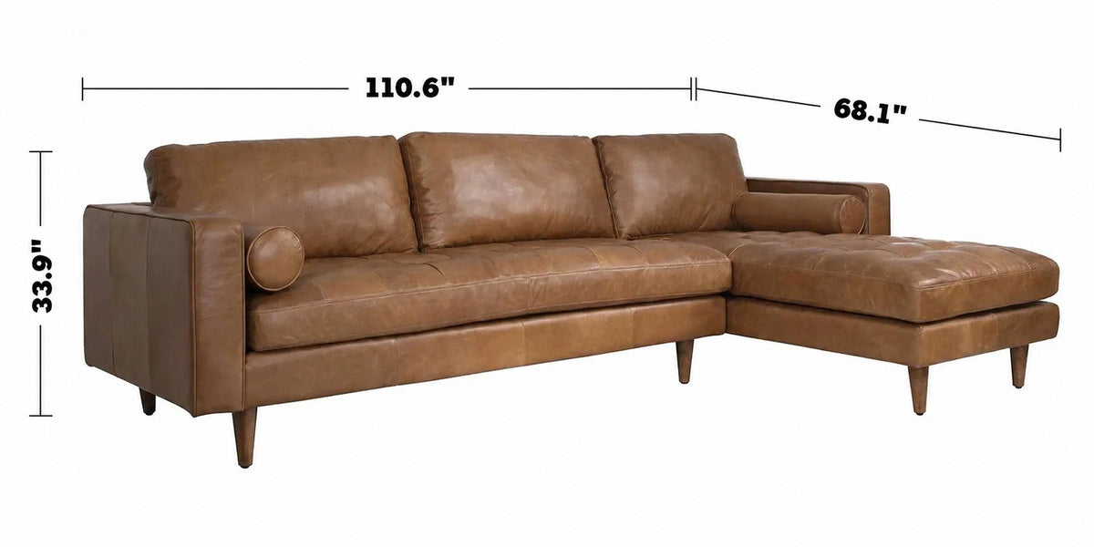 Vintage Genuine Leather L Shape Sectional Sofa OLGA 2+L Size Chart