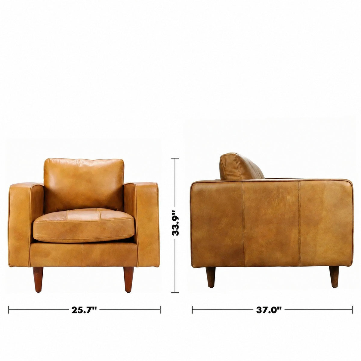 Vintage Genuine Leather 1 Seater Sofa OLGA Size Chart