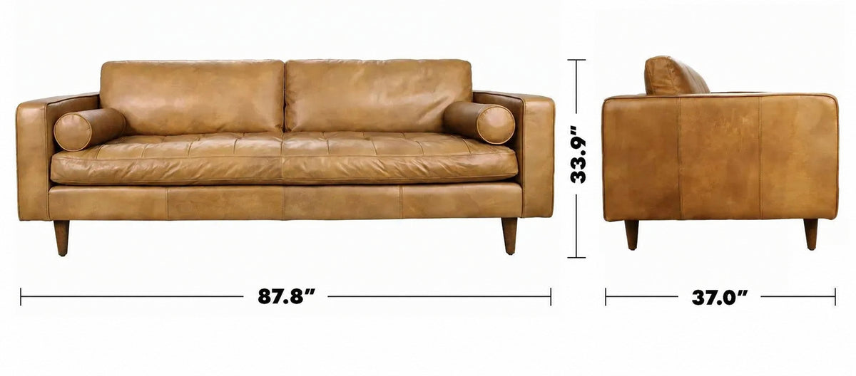 Vintage Genuine Leather 3 Seater Sofa OLGA Size Chart