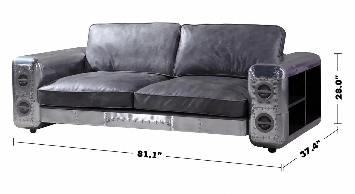 Industrial Genuine Leather 3 Seater Sofa SILVER AIRCRAFT Size Chart