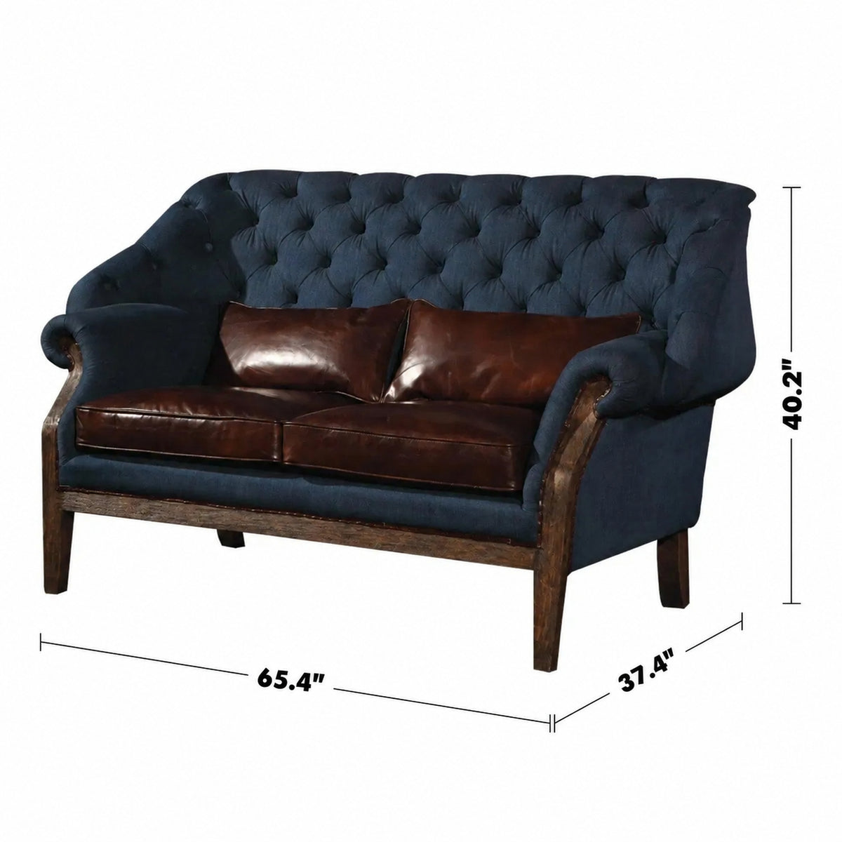 Vintage Jeans Fabric And Genuine Leather 2 Seater Sofa COWBOY Size Chart