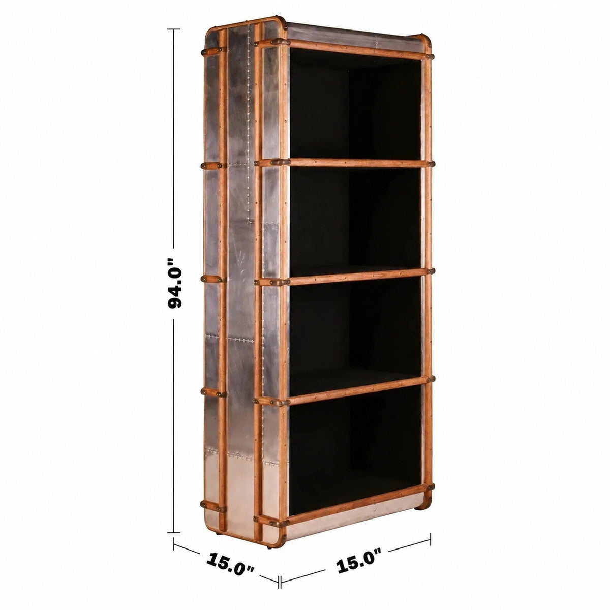 Industrial Aluminium Bookshelf RICHARDS' TRUNK ALU Size Chart
