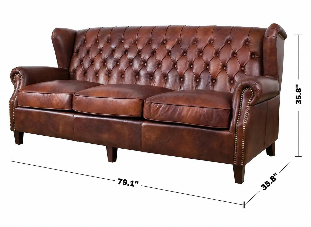 Vintage Genuine Leather 3 Seater Sofa FRANCO Size Chart