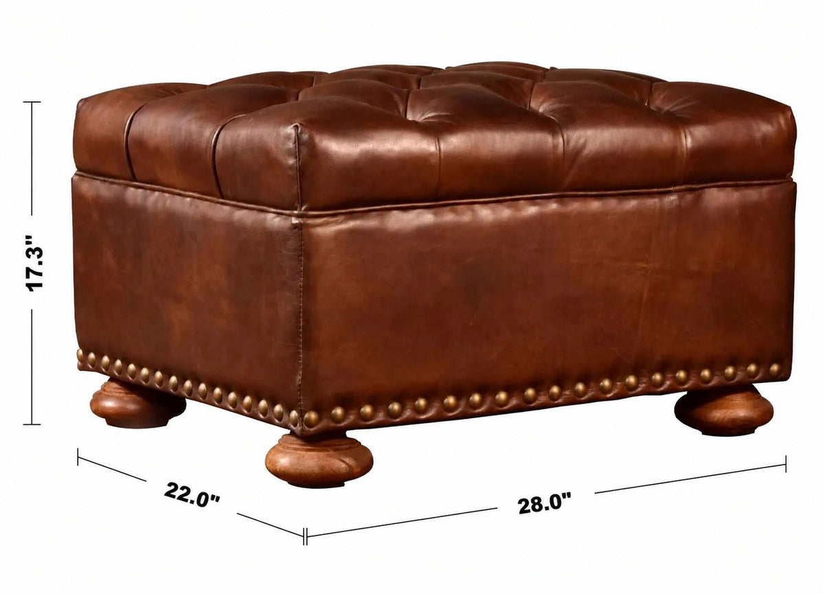 Vintage Genuine Leather Ottoman CHESTERFIELD Size Chart