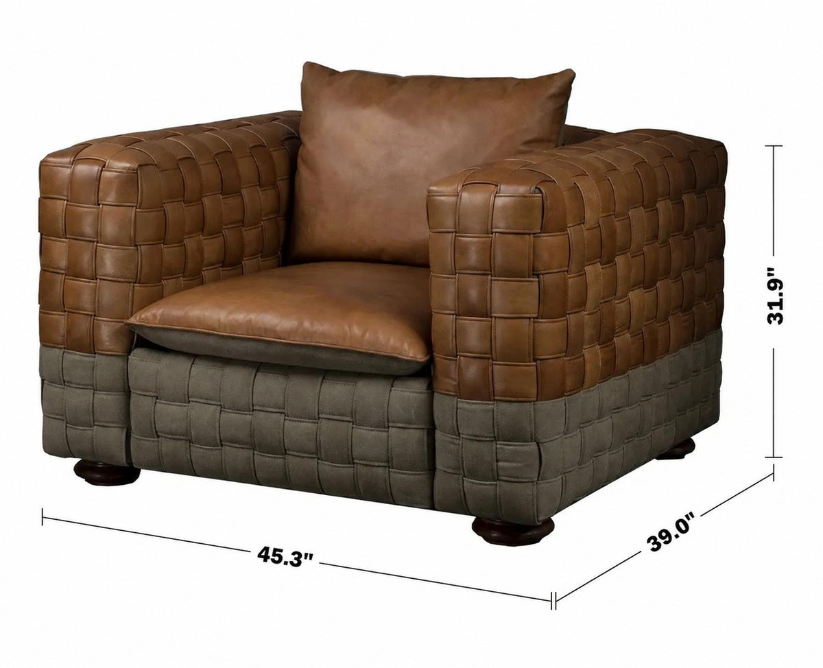 Vintage Genuine Leather 1 Seater Sofa MARTIN Size Chart