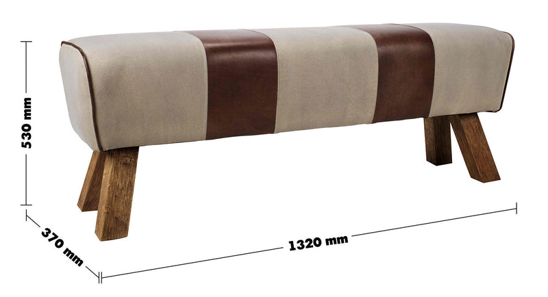 Vintage Canvas And Genuine Leather Bench BEIGE Size Chart