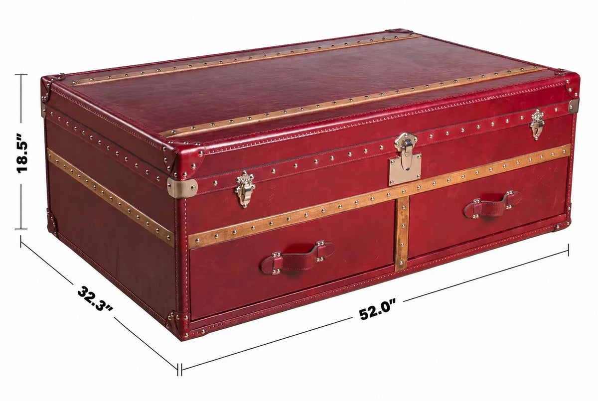 Vintage Genuine Leather Coffee Table OX TRUNK Size Chart