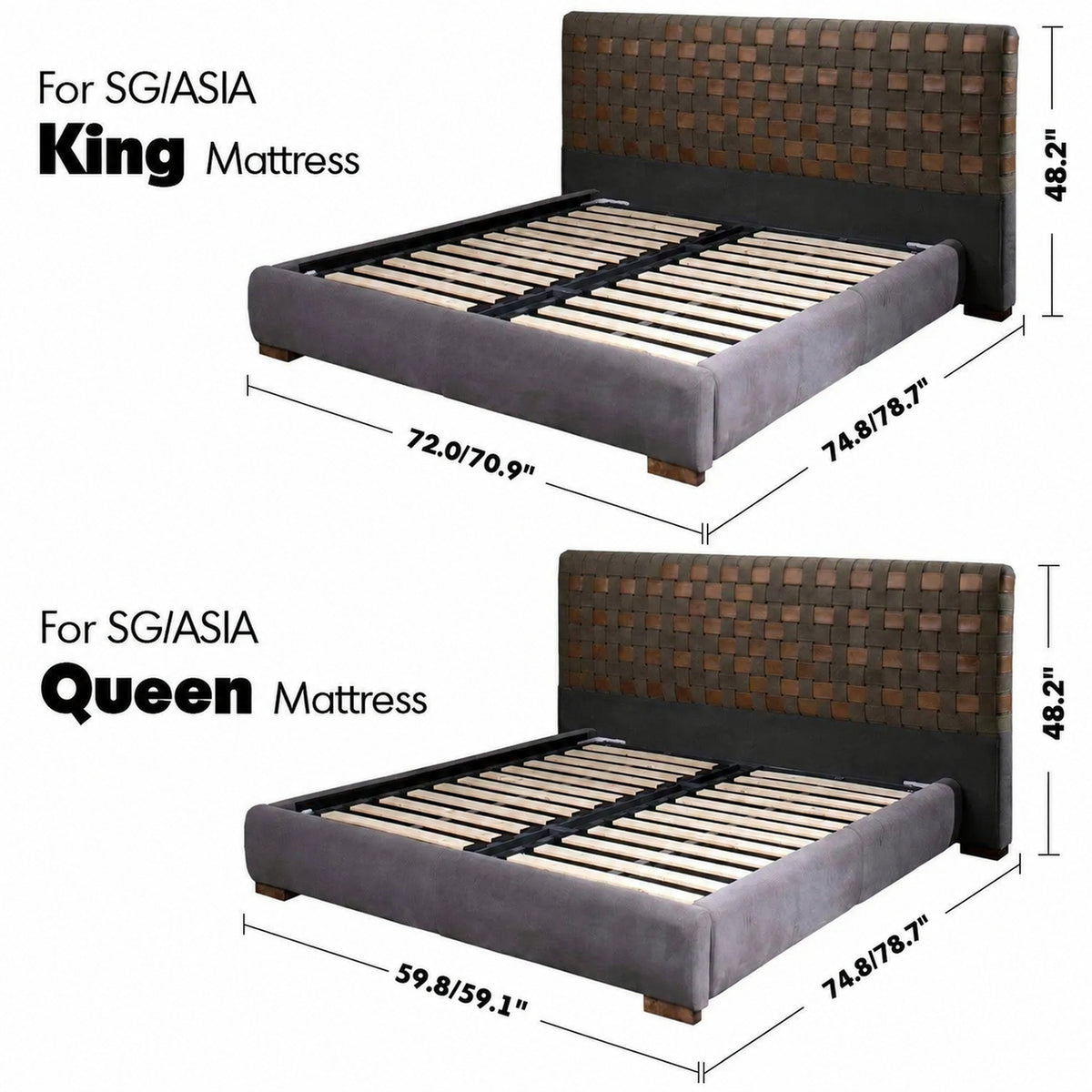 Vintage Canvas And Genuine Leather Bed Frame CANVASGREY Size Chart