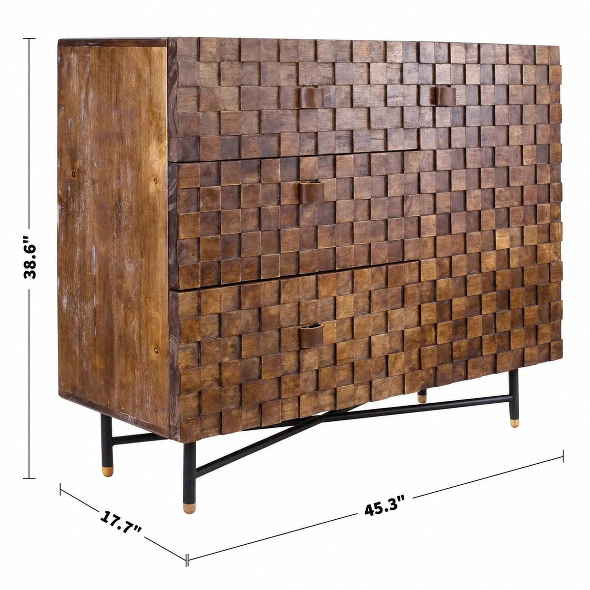 Vintage Poplar Wood Side Cabinet LEON Size Chart
