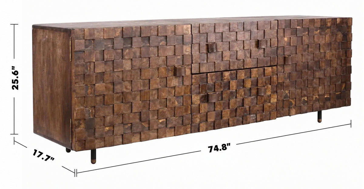 Vintage Poplar Wood TV Console LEON Size Chart