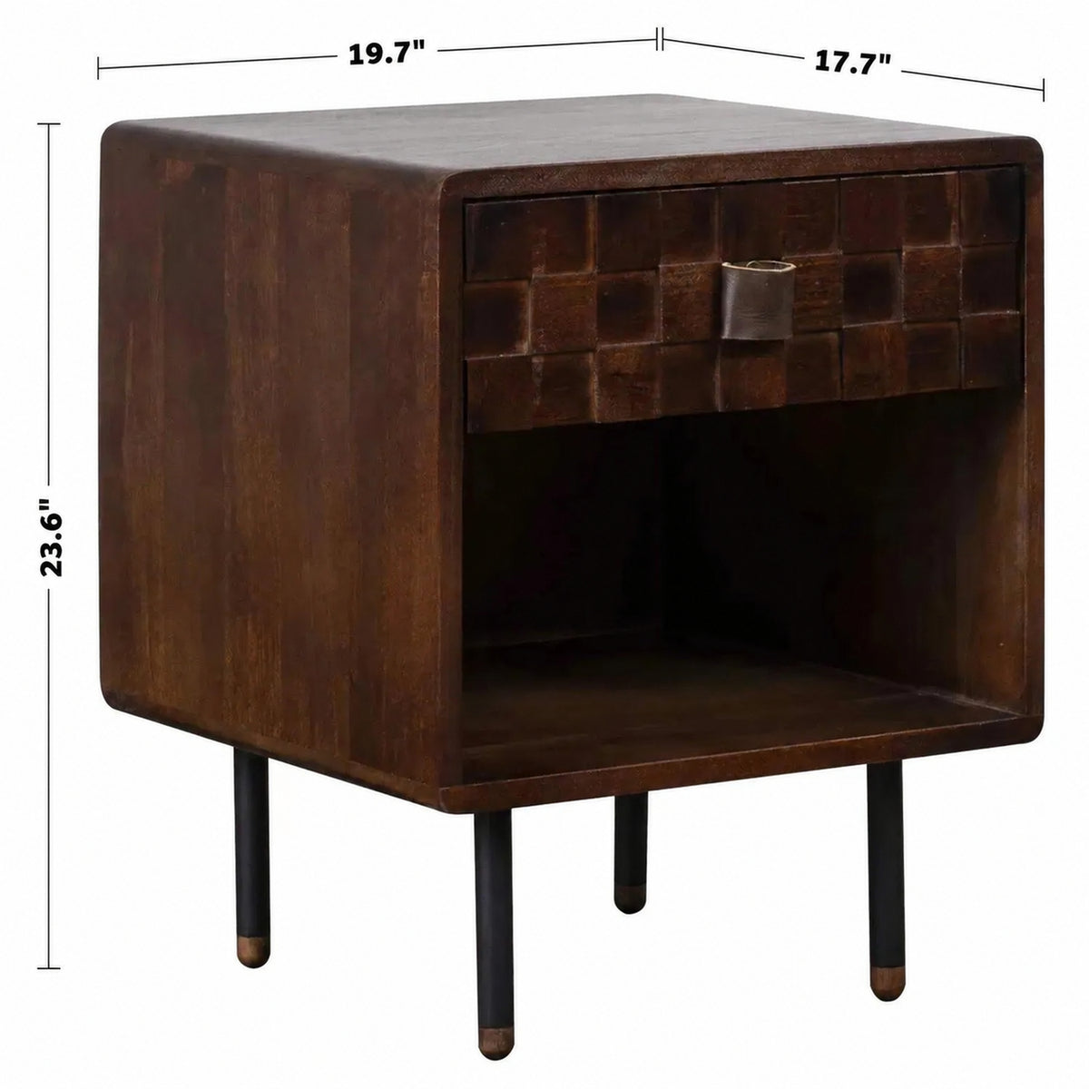 Vintage Poplar Wood Side Table LEON Size Chart