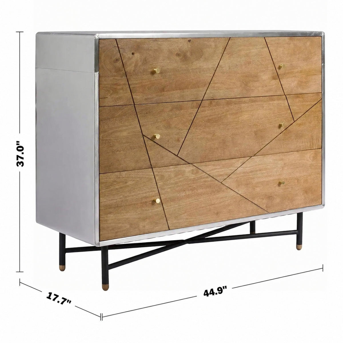 Industrial Rubber Wood Drawer Cabinet SILVER Size Chart