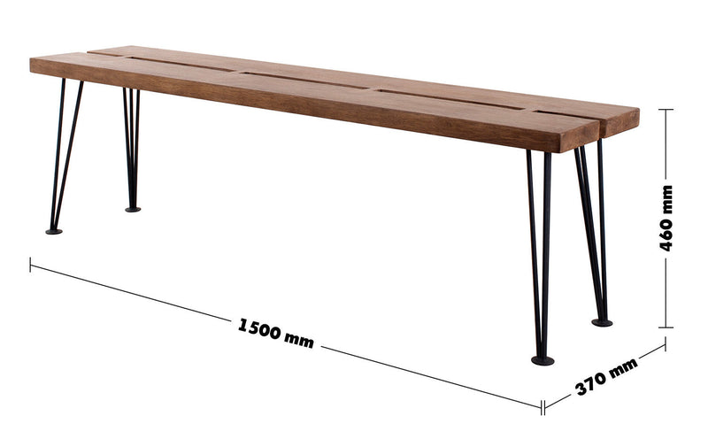 Industrial Rubber Wood Dining Bench DOVETAIL Size Chart