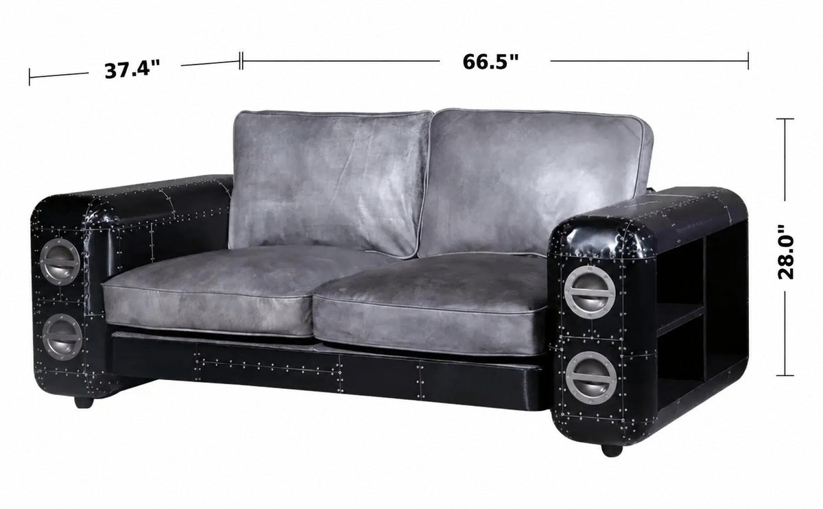 Industrial Aluminium Leather 2 Seater Sofa BLACK AIRCRAFT Size Chart
