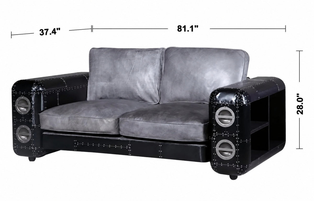 Industrial Aluminium Genuine Leather 3 Seater Sofa BLACK AIRCRAFT Size Chart
