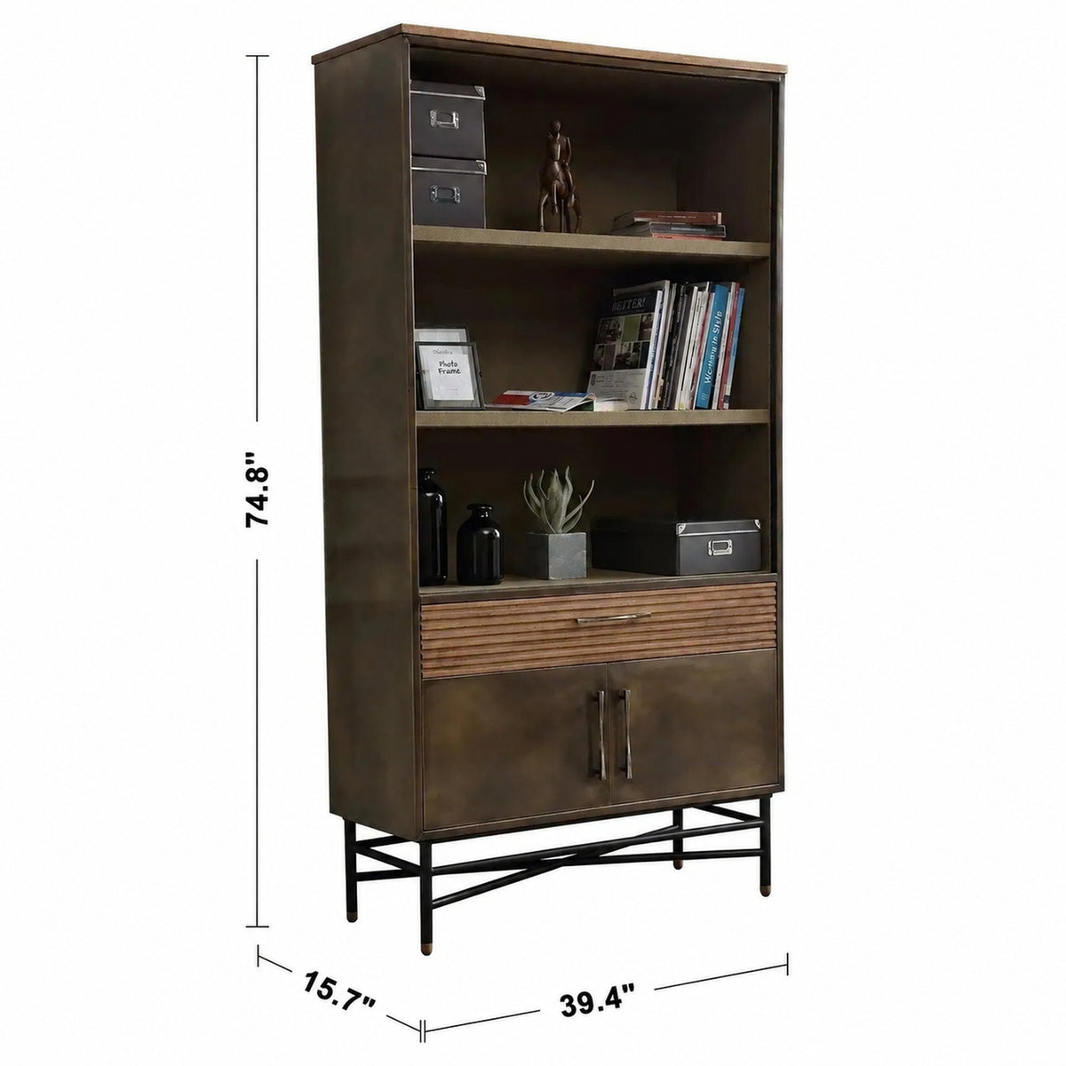 Vintage Wooden Bookshelf VINTAGE BRASS Size Chart