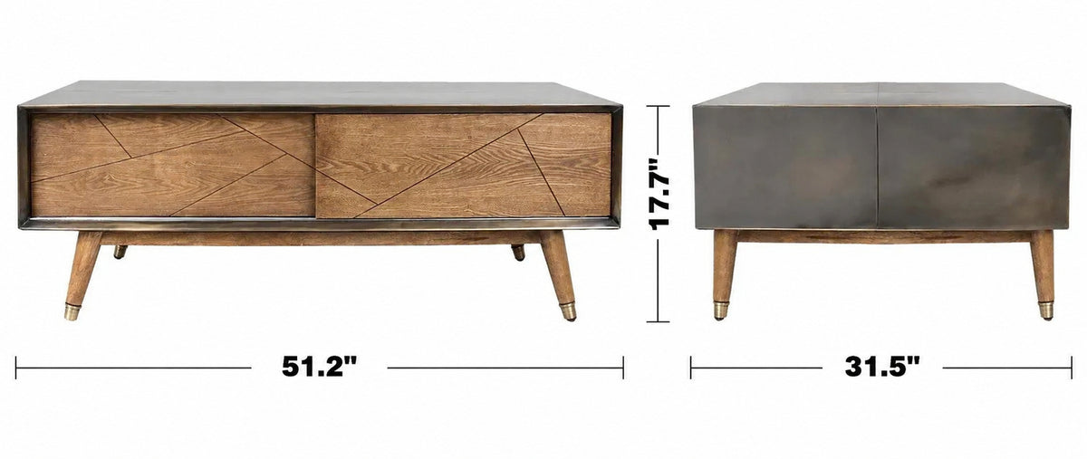 Vintage Wooden Coffee Table VINTAGE BRASS Size Chart
